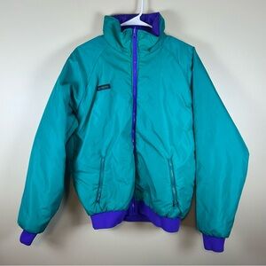 Vintage Columbia Jacket Mens Large Purple Turquoise Zip Up Outdoors Reversible